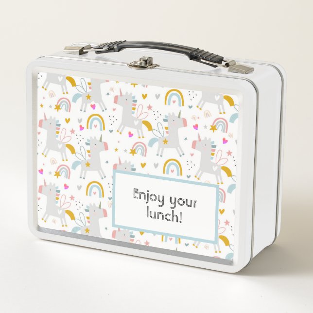 Unicorns Metal Lunch Box Editable Text (Front)