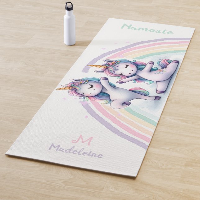 Unicorns Namaste Yoga Poses Cute Name Monogram Yoga Mat (In Situ)