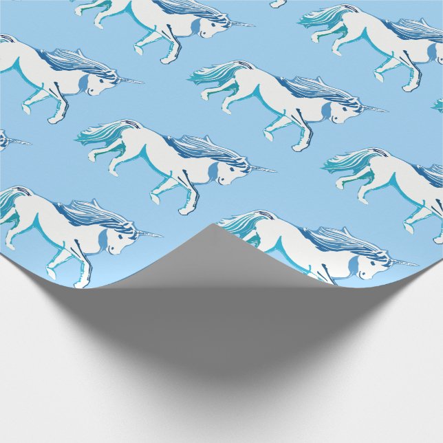 Unicorns Pattern Light Blue Wrapping Paper (Corner)