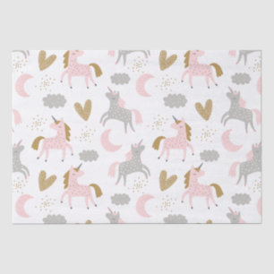 Unicorns Pink Grey Magical Cute Girly Boho Pattern Tissue Paper