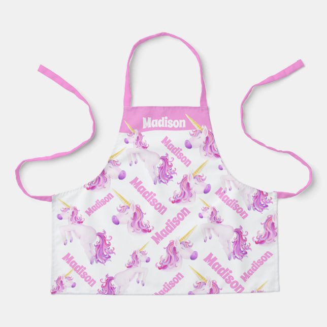 Unicorns pink purple personalized name apron (Front)