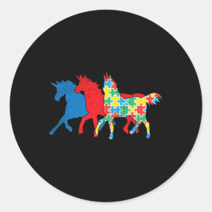 Unicorns Puzzle Blue Red Autism Awareness ASL Girl Classic Round Sticker