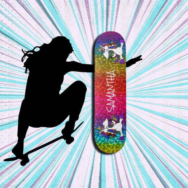 Unicorns Rainbow Glitter  Skateboard (Girl Power, Original and best online Zazzle skateboard shop- Urban Warrior)