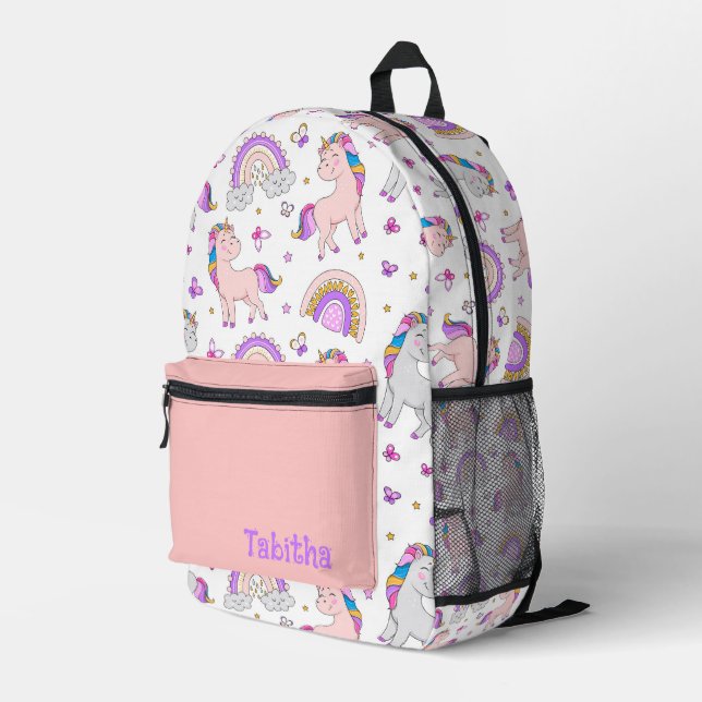 Unicorns, Rainbows and Butterflies Personalized  Printed Backpack (Back Corner Right)