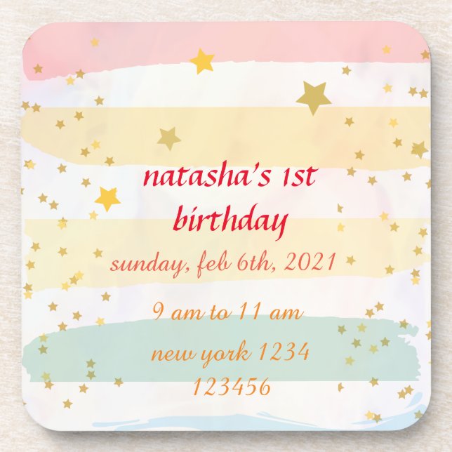 Unicorns Rainbows Birthday Invitations Coaster (Front)