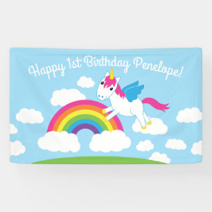 Unicorns & Rainbows Cute 1st Birthday Party Theme Banner