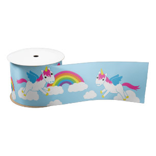 Unicorns & Rainbows Cute 1st Birthday Party Theme Satin Ribbon