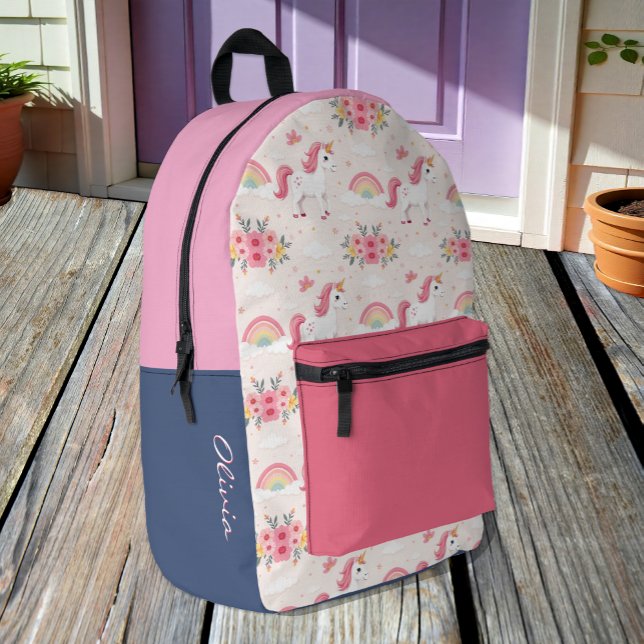 Unicorns, Rainbows, Flowers, Name / Modern Printed Backpack (Creator Uploaded)