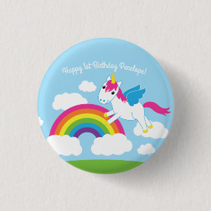 Unicorns & Rainbows Kid's Birthday Party Cute 1 Inch Round Button