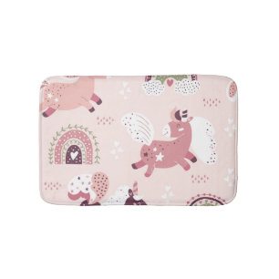 Unicorns Rainbows: Pastel Magic Background. Bath Mat