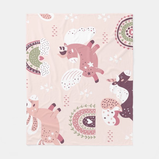 Unicorns Rainbows: Pastel Magic Background. Fleece Blanket (Front)