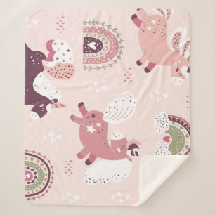 Unicorns Rainbows: Pastel Magic Background. Sherpa Blanket