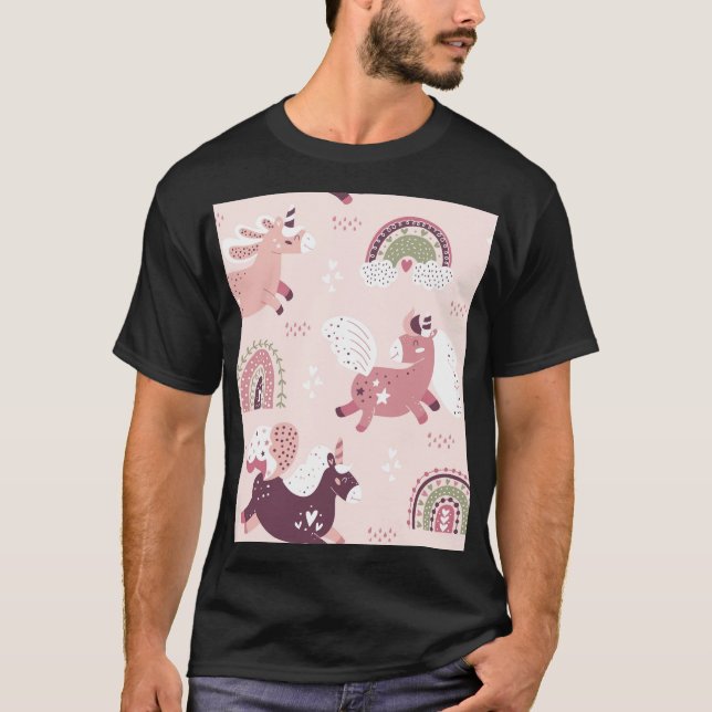 Unicorns Rainbows: Pastel Magic Background. T-Shirt (Front)