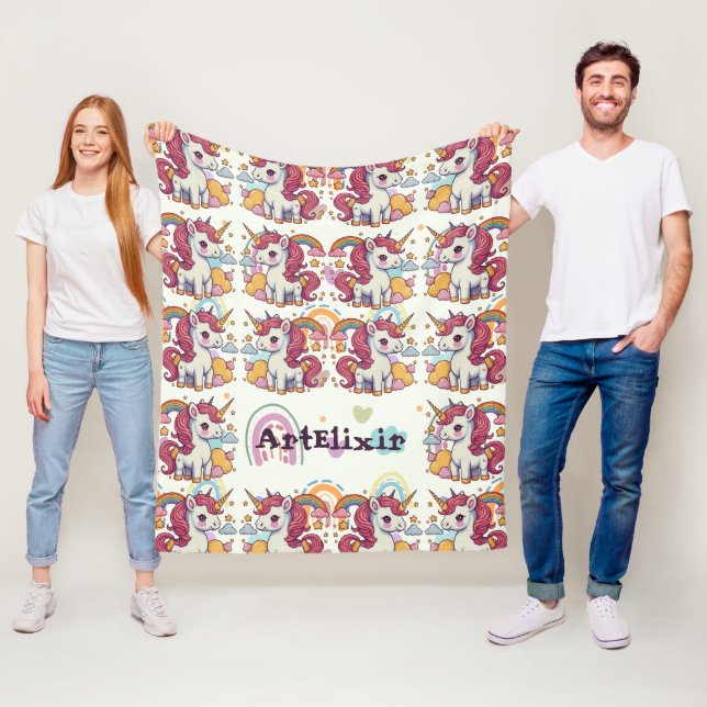 Unicorns & Rainbows Pattern Fleece Blanket (In Situ)
