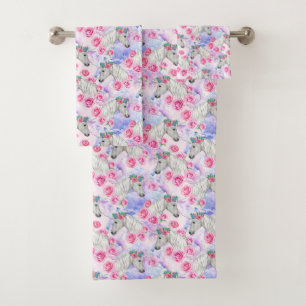 Unicorns & Roses Pattern Bath Towel Set