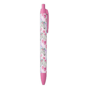 Unicorns & Roses Pattern Black Ink Pen