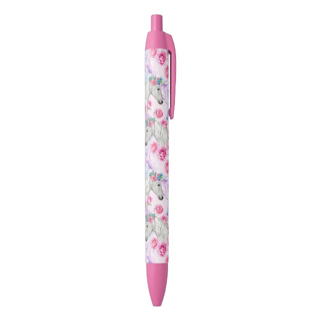 Unicorns & Roses Pattern Black Ink Pen (Bottom (Vertical))