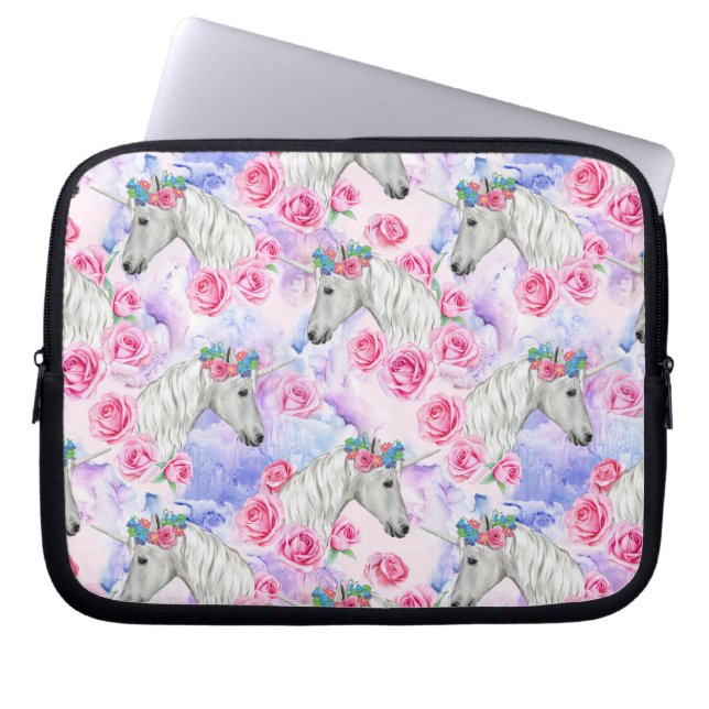 Unicorns & Roses Pattern Laptop Sleeve (Front)