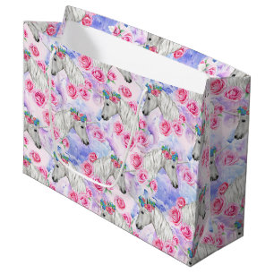 Unicorns & Roses Pattern Large Gift Bag