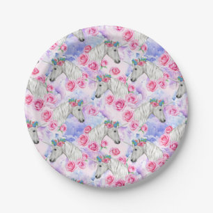 Unicorns & Roses Pattern Paper Plate