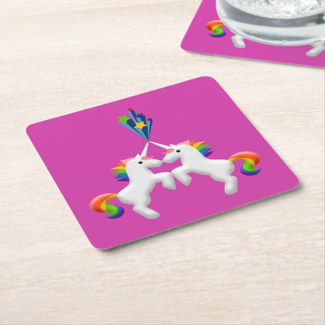 Unicorns Square Paper Coaster (Angled)