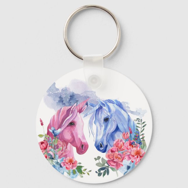 Unicorns Watercolor Art Keychain (Front)