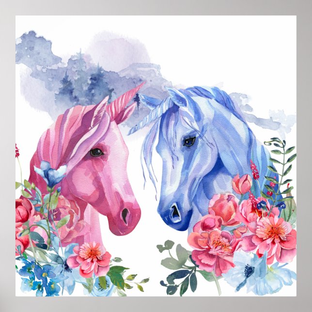 Unicorns Watercolor Art Poster (Front)