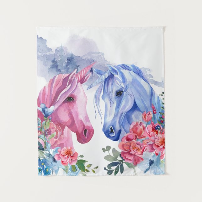 Unicorns Watercolor Art Tapestry (Front)