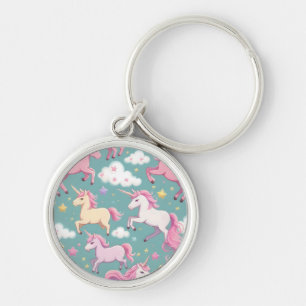 Unicorns with clouds and stars pattern keychain
