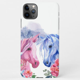 Unicorns with Flowers Watercolor Art iPhone 11Pro Max Case