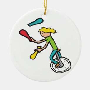 Unicycling Juggler Ceramic Ornament