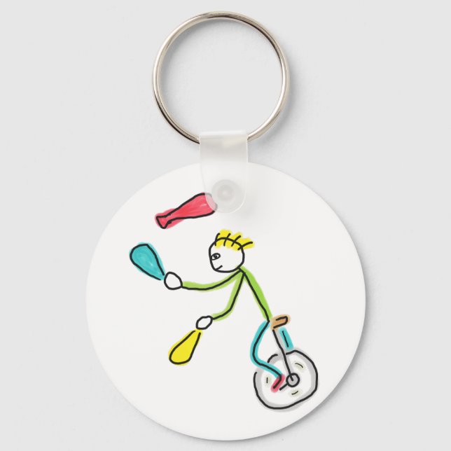 Unicycling Stickman Juggler Keychain (Front)