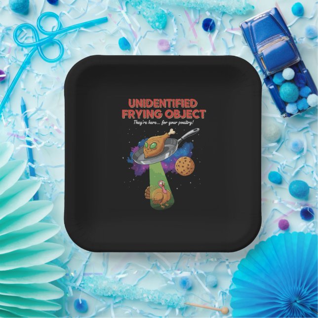  Unidentified Frying Object Funny Alien UFO Turkey Paper Plate (Party)
