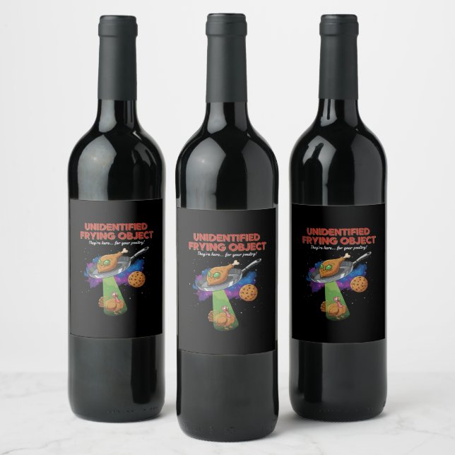  Unidentified Frying Object Funny Alien UFO Turkey Wine Label (Bottles)