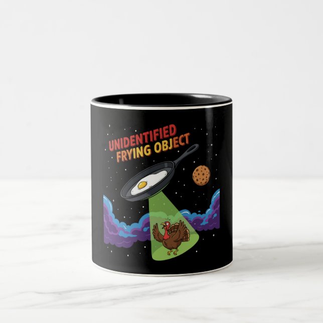  Unidentified Frying Object Funny UFO Turkey Abduc Two-Tone Coffee Mug (Center)