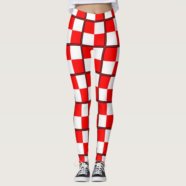 Uniform Red White chequered square Leggings (Front)
