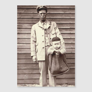 Uniformed Postman with Baby in Mailbag