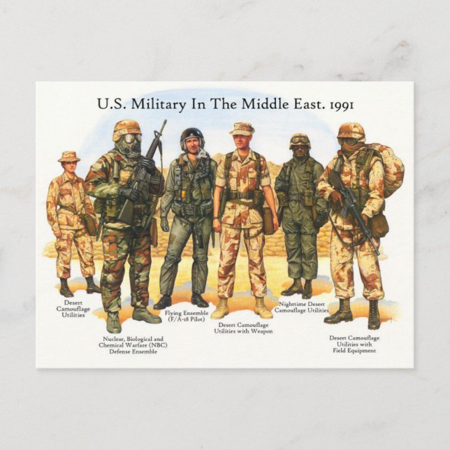 Uniforms of the U.S. Military in the Middle East Postcard (Front)