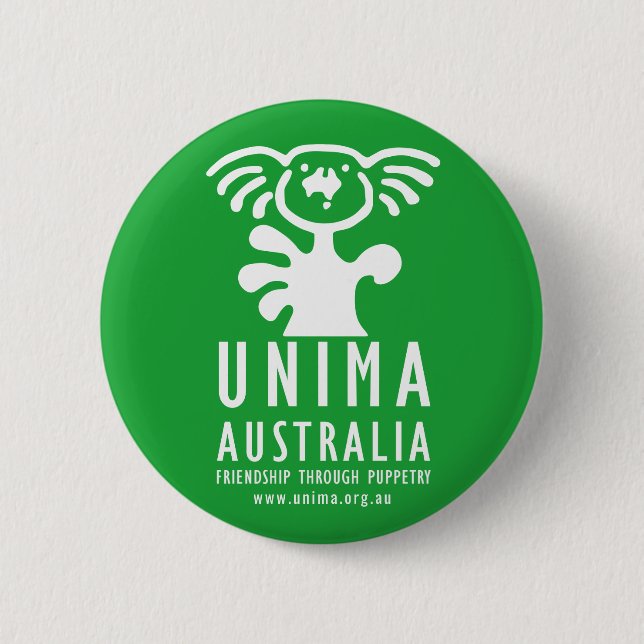 UNIMA Australia Badge GREEN 2 Inch Round Button (Front)