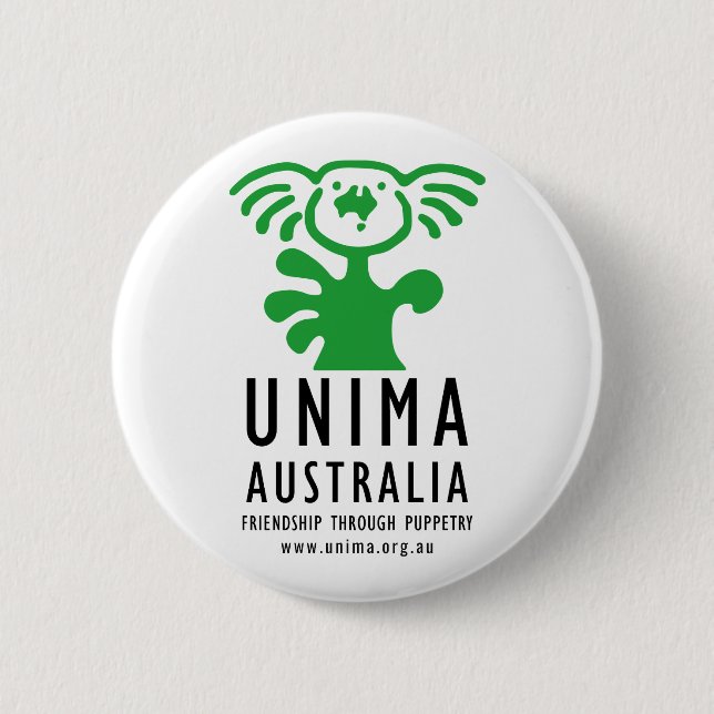 UNIMA Australia Badge WHITE 2 Inch Round Button (Front)