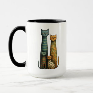 Unimpressed Folk Art Cat Family Design Mug