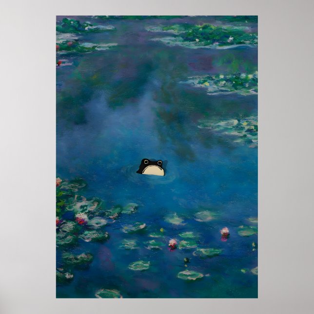 Unimpressed Frog, Monet Waterlily Frog Print (Front)