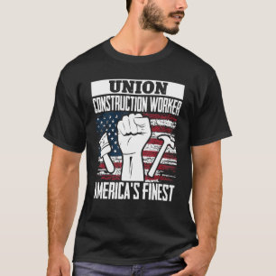 Union Construction Worker American USA Flag 4th of T-Shirt