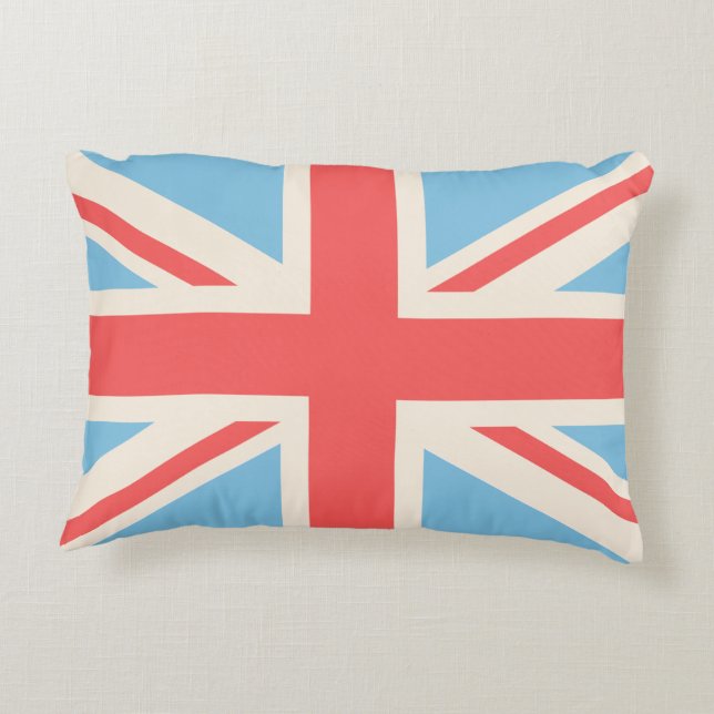 Union Flag/Jack Design Cream, Light Blue & Red Decorative Pillow (Back)