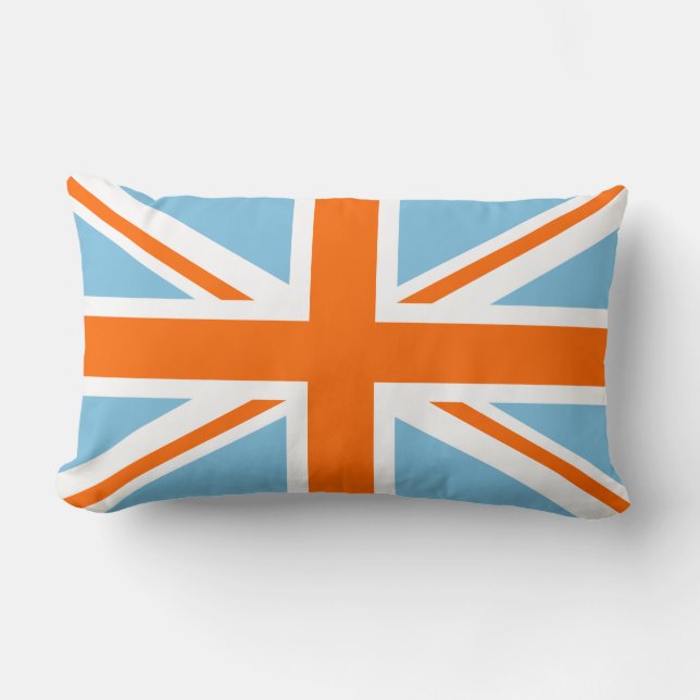 Union Flag/Jack Design Orange White & Blue Lumbar Pillow (Front)