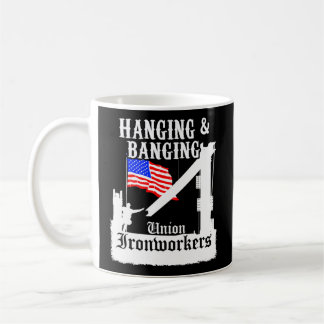 Union Ironworkers Hanging Banging American Flag Coffee Mug