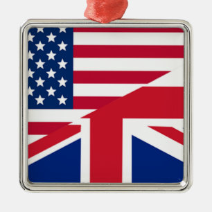 Union Jack American Flag Pattern Stars Stripes Metal Ornament