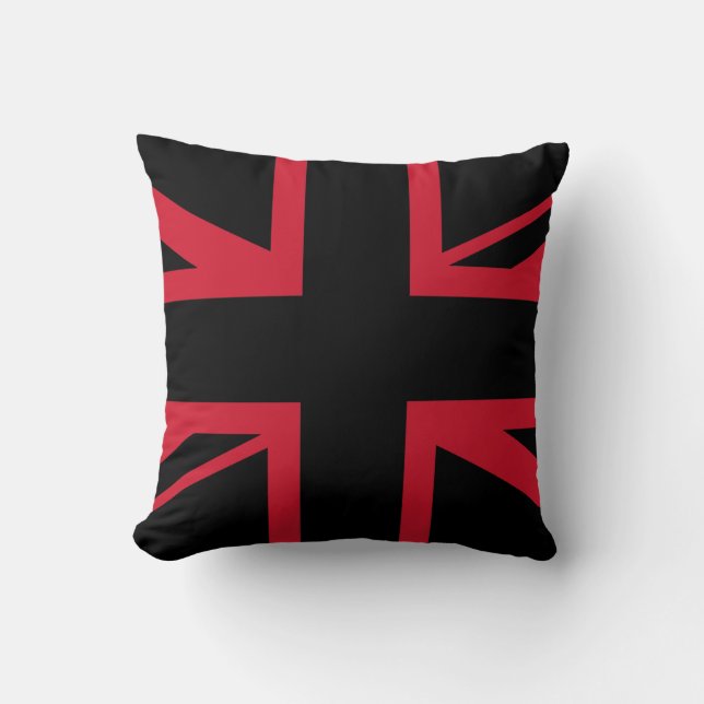 Union Jack ~ Black and Red Throw Pillow (Front)