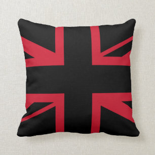 Union Jack ~ Black and Red Throw Pillow