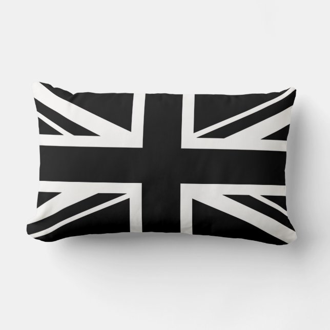 Union Jack ~ Black and White Lumbar Pillow (Front)